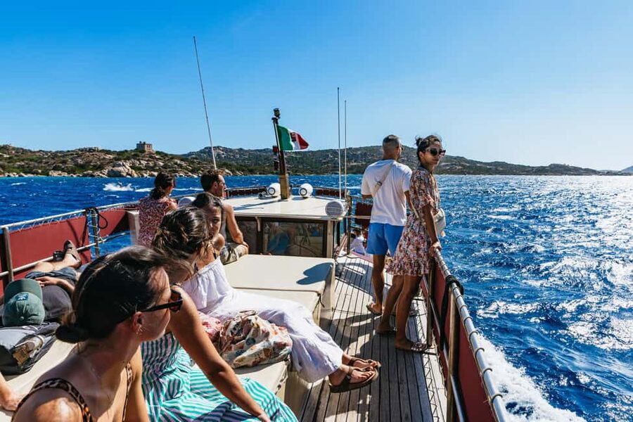 From Palau/La Maddal: Boat Tour of La Maddalena Archipelago - Cruising toward Budelli, then Cavaliere beach time for real beach energy