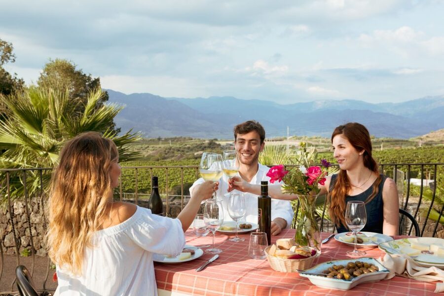 From Taormina: Mount Etna Food and Wine Tasting Tour - The Winery Stop: Welcome Wine, Cellars, and a Real Tasting Set