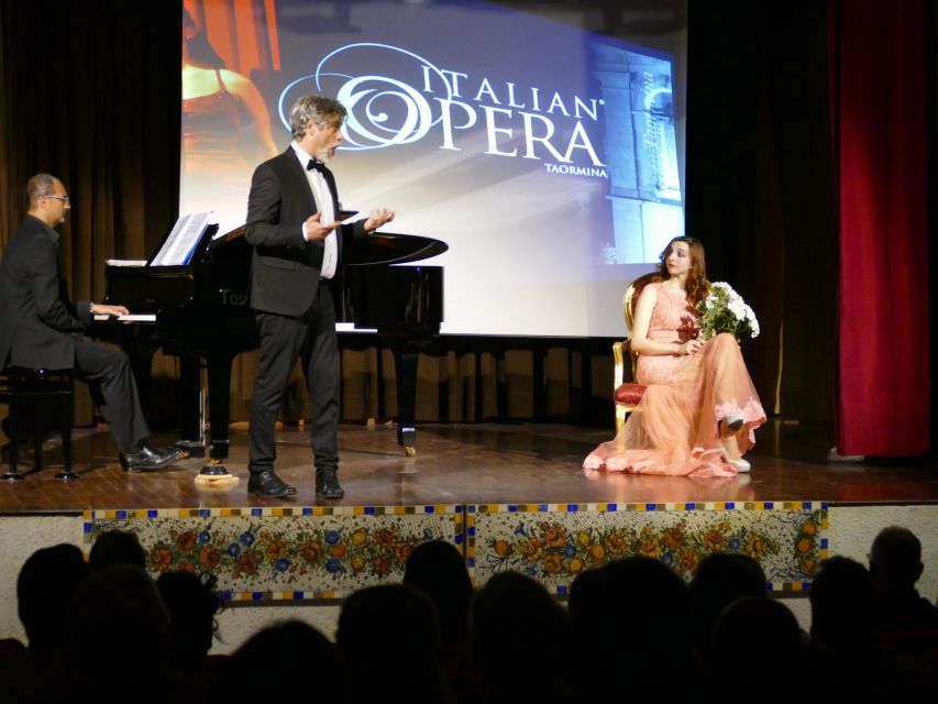Taormina: Opera Performance in the Nazarena Theater - Before the Music Starts: Main Entrance, Prosecco, and the Terrace Over the Bay